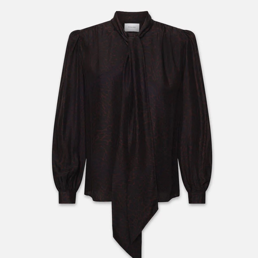 FRAME Femme Tie Neck Blouse- in Espresso Multi - Picture 9 of 9